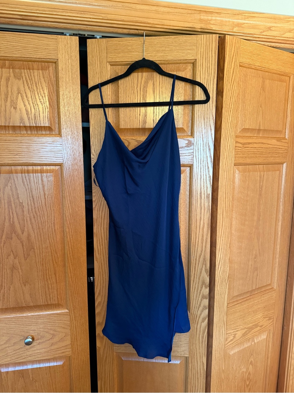 Naked Zebra Navy Cowl Slip Mini Dress